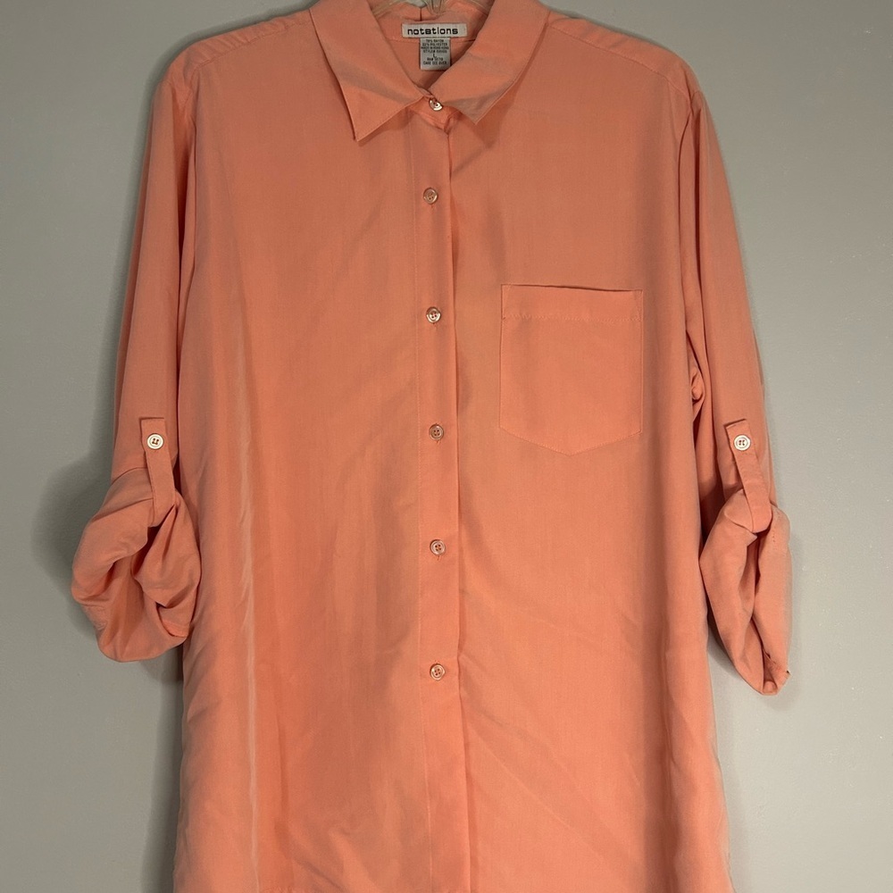 Notations Orange Button-Up Blouse, Size L